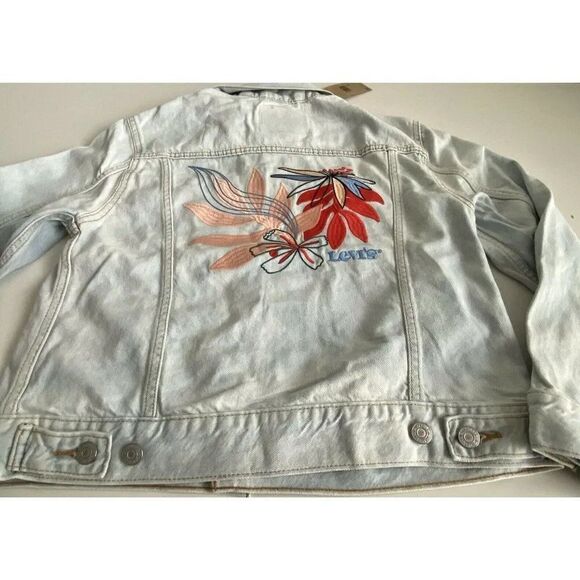 Levi’s Women’s 29944153 Embroidered Ex Boyfriend Jean Denim Trucker Jacket Sz S - Picture 1 of 11